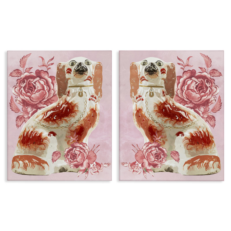 Ensemble de 2 figurines antiques sur toile, par Lil 'Rue, H 16 po x l 40 po
