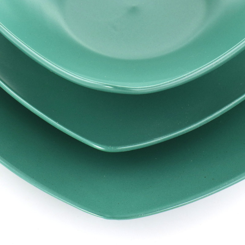 Ensemble 12 pièces de vaisselle carrée en céramique fine bleu arctique mat, Vert