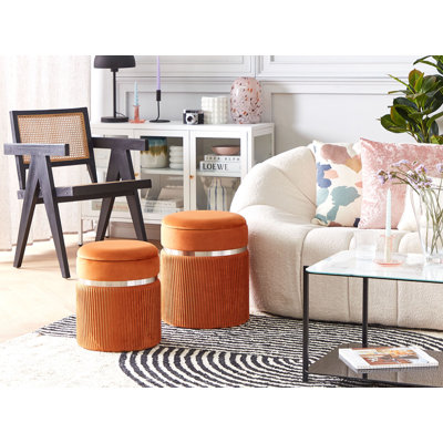 Nedrow Velvet Round Ottoman with Storage