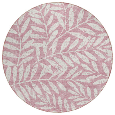 8' Blush And Ivory Round Floral Washable Indoor Outdoor Area Rug