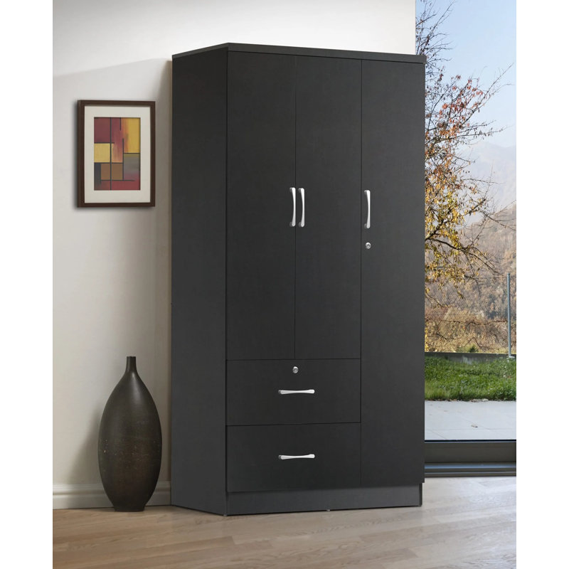 Garde-robe 3 portes / 2 tiroirs, Noir