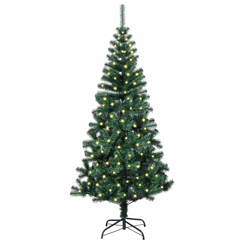 vidaXL Artificial Pre-lit Christmas Tree Green PVC and Metal, 4.92 ft