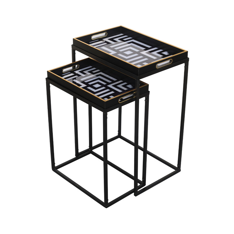 Avron Metal Nesting Table for Living Room Furniture, Modern Nest of End Table, Side Tables with Glass Top