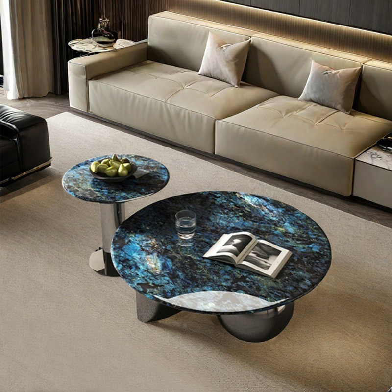 Tables basses légères en acier inoxydable, Noir / Bleu, H 14,6 po x L 39,4 po x l 39,4 po
