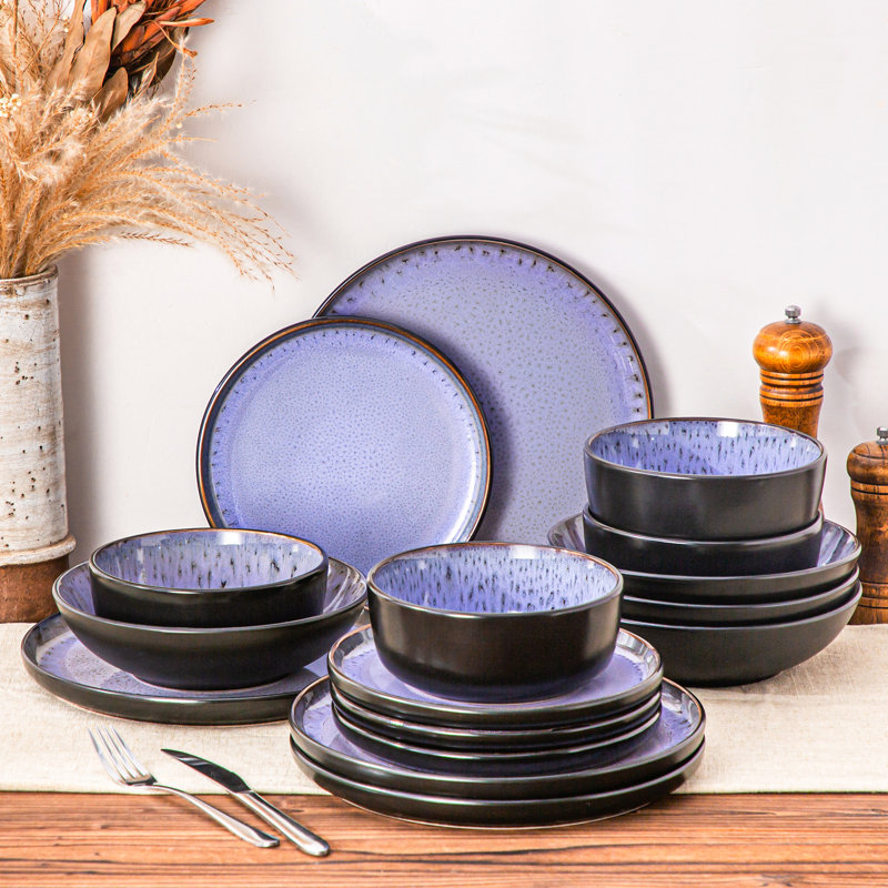 Amber 16 Piece Stoneware Dinnerware Set, Service For 4, Purple