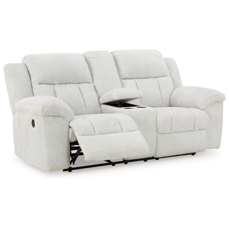Senita Reclining Loveseat With Console, White Polyester