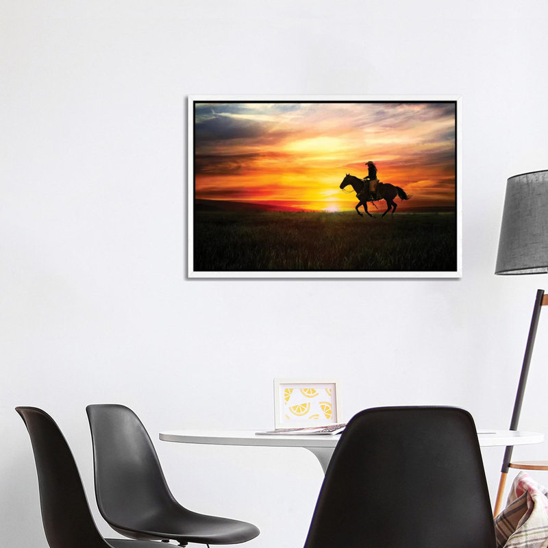 Sunrise Ride by Rhonda Thompson - Print on Canvas, White Framed, 66.04cm H x 101.6cm W x 3.81cm D