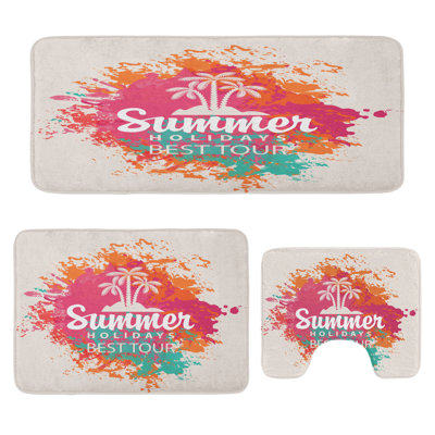 Saying Bathroom Rug Set 3 Pieces U-Shape & Rectangle Mats Multicolor
