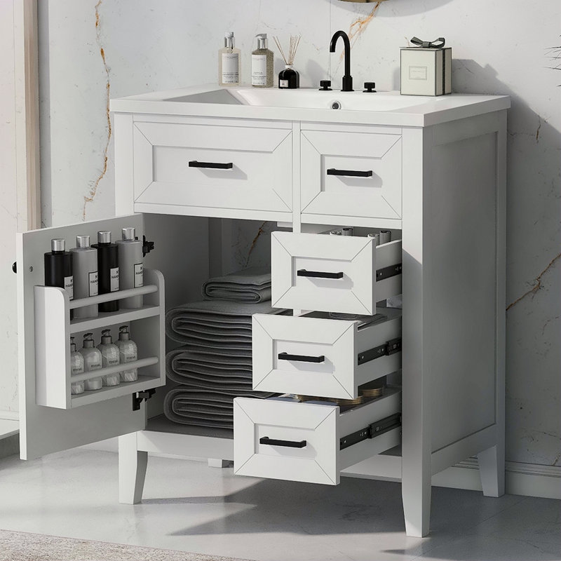 Armoire de salle de bain 30 po avec lavabo 30 po avec tiroirs, structure solide et panneau de fibres à densité moyenne