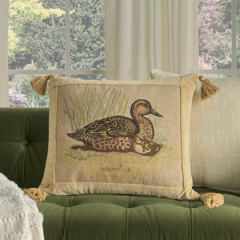 Mina Victory Vintage Pillow Ducks 22" x 26" Beige Indoor Throw Pillow