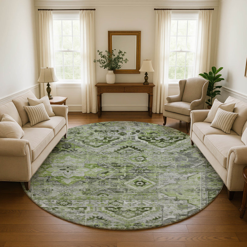 Premium Machine Washable Varasteh AMF1664 Global Rug, Round 8'