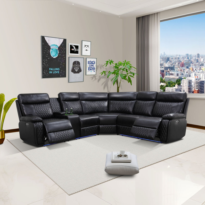 Ensemble de canapé inclinable électrique en cuir 3 pièces avec console gauche, commande tactile et chargement USB - Modulaire inclinable électrique moderne pour le salon