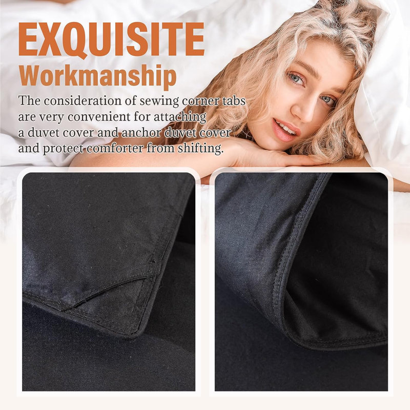  Housse et couette 100% coton, Housse de couette pour grand lit, Noir