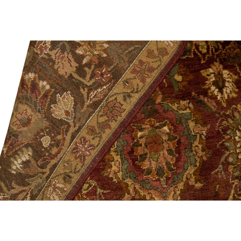 Tapis unique doré / vin / vert olive noué à la main 9 pi 1 po x 12 pi 7 po One-of-a-Kind