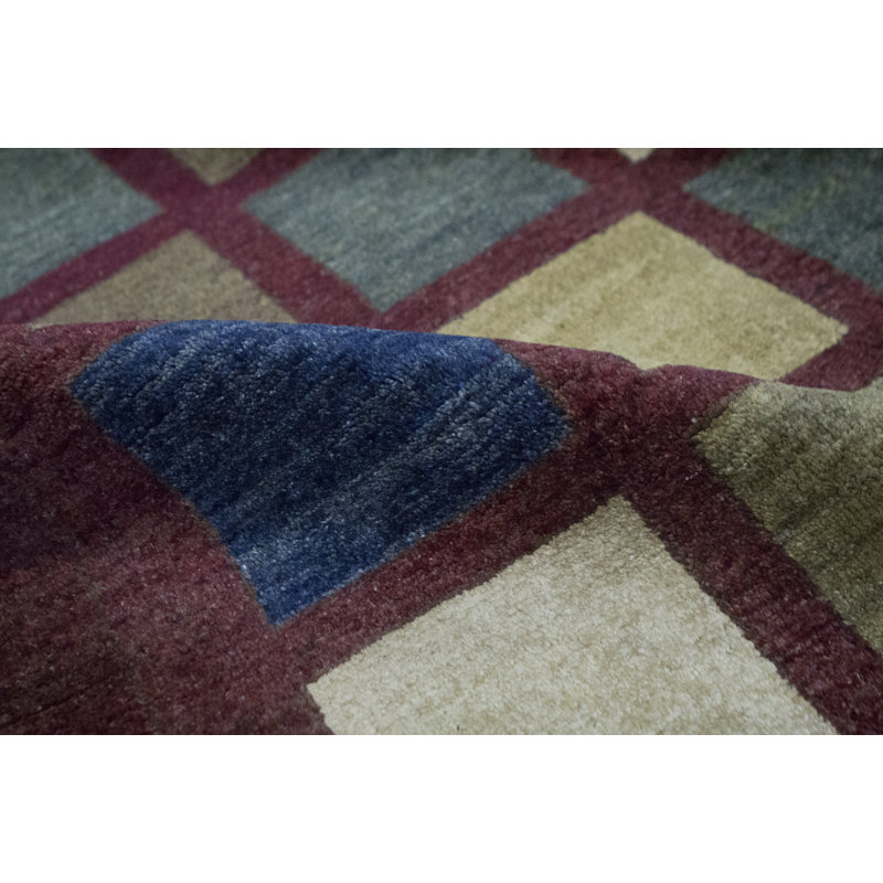 Tapis brun et bleu de haute qualité noué à la main