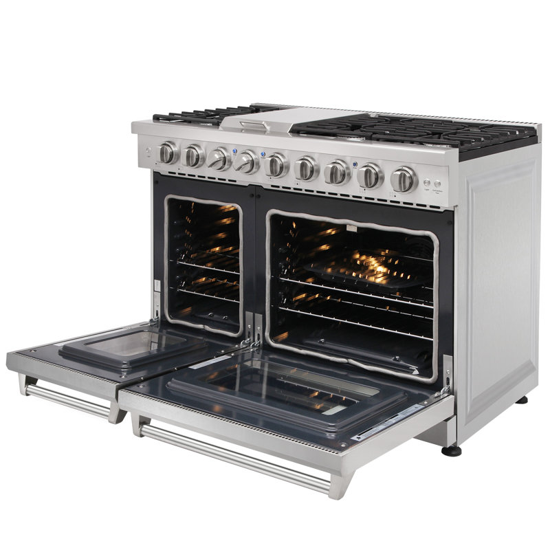 KOSTCH 48" Gas Range with 6 Burners & 1 Griddle Cooktop, Double 4.6 & 2.2 cu. ft. Oven, Stainless Steel