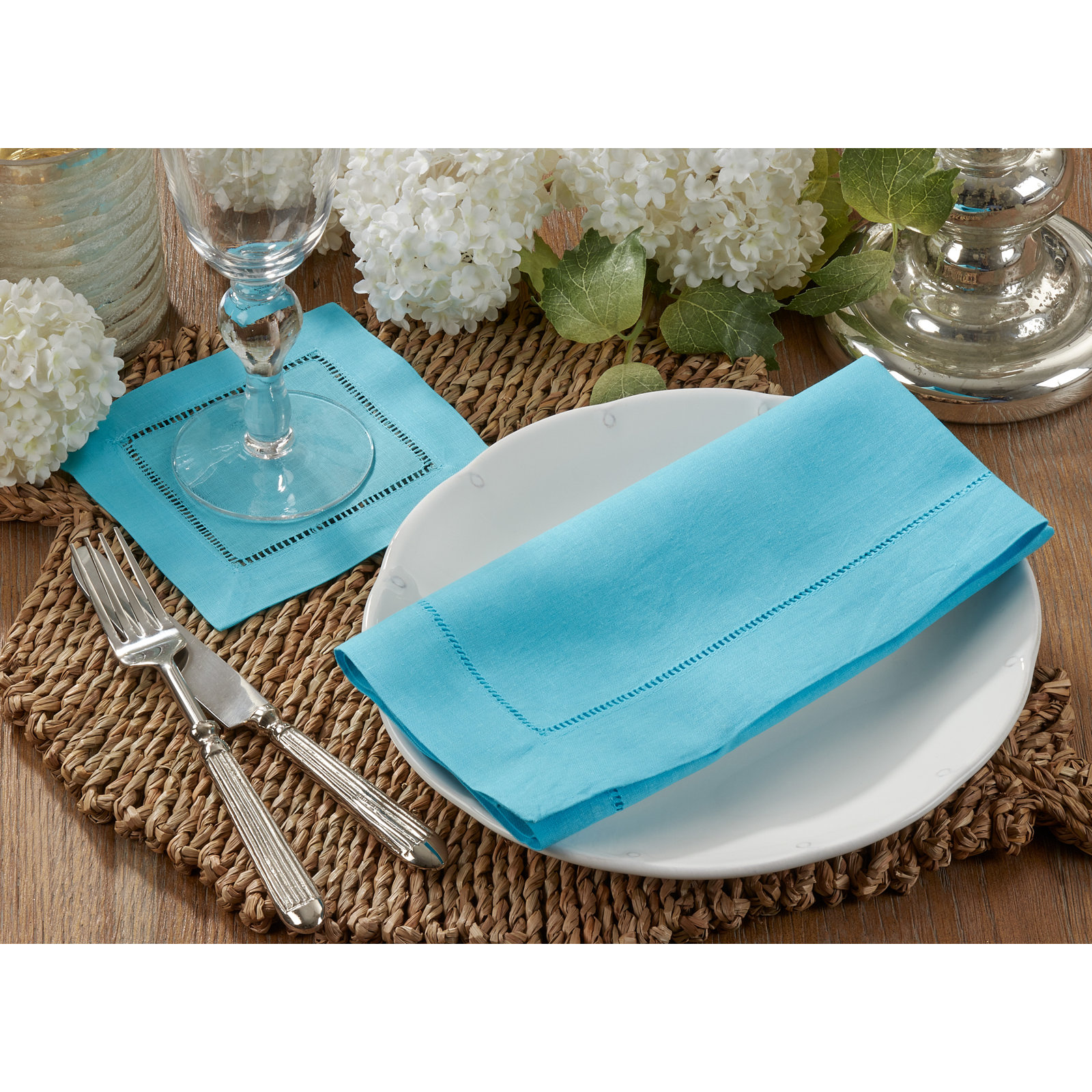 Gelder Reversible Linen Napkin, Turquoise