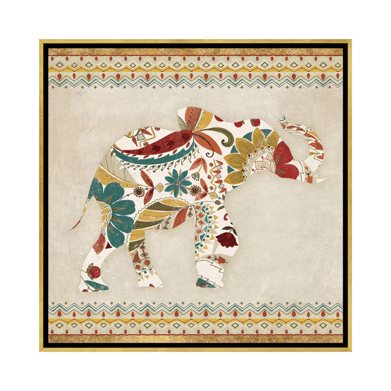 Boho Elephant I, impression sur toile tendue, H 12 po x l 12 po x P 1,5 po, Toile avec cadre doré