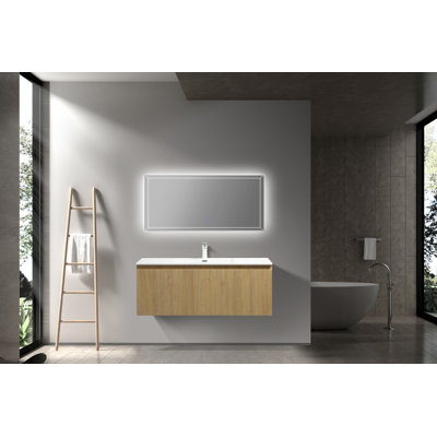 Massias Floating Bathroom Vanity Set Single Resin Basin With White Countertop