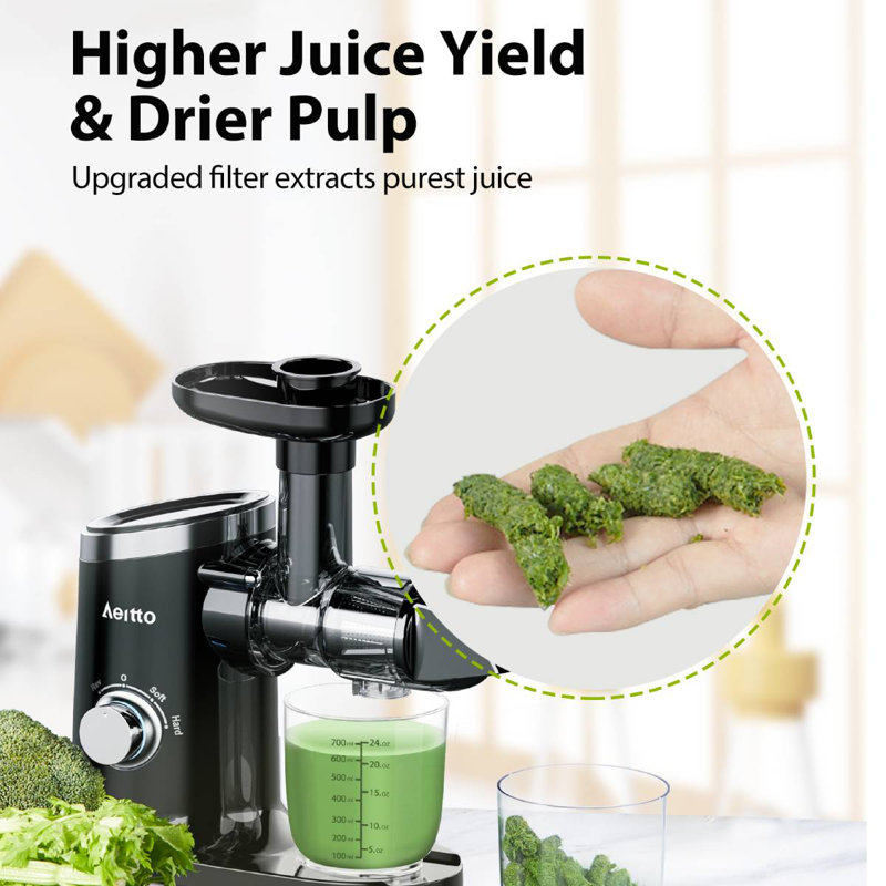 Aeitto Slow Masticating Juicer: 3 Modes Soft Hard Reverse, Ultra-Quiet Motor, One-Button Disassembly, Dishwasher-Safe Parts, 12-Month Warranty