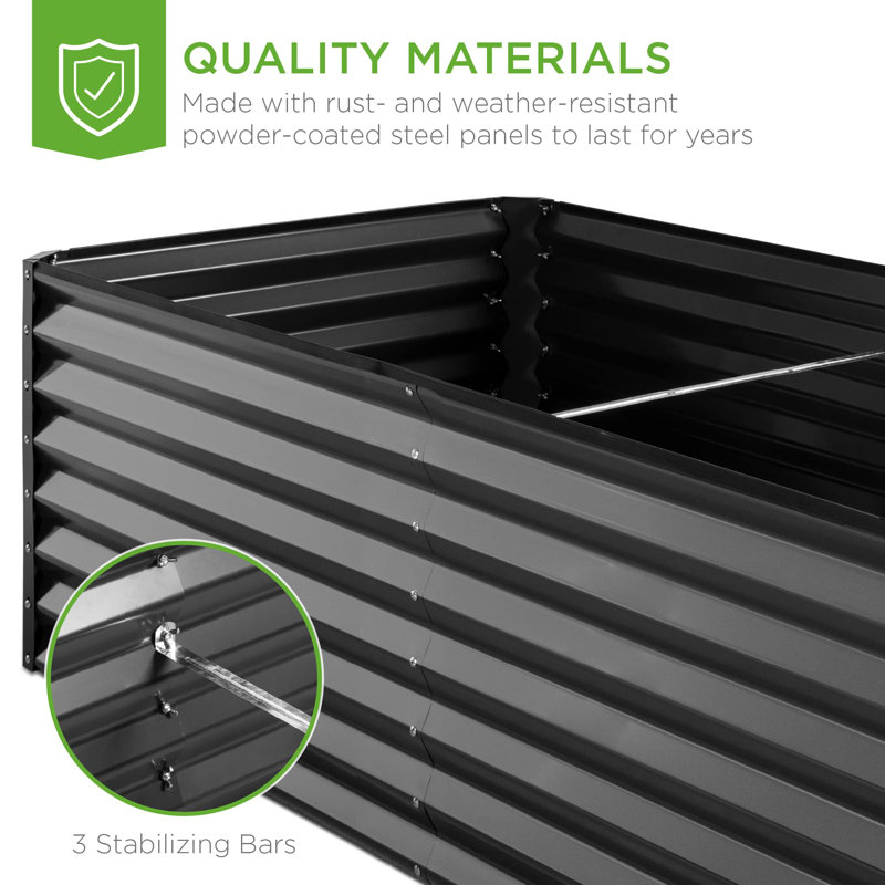 Rosonda Outdoor Metal Raised Planter Box, Black, 24" H x 96" W x 48" D