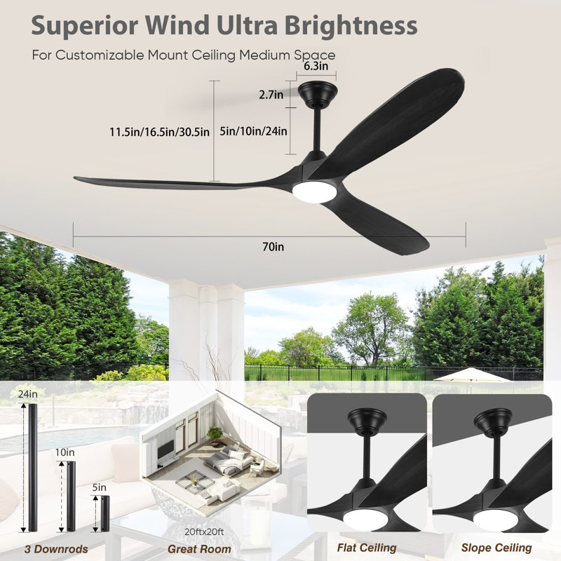 Ventilateur de plafond à 3 pales avec moteur à courant continu, 6 vitesses, minuterie, réversible et économie d'énergie, idéal pour la chambre à coucher et le salon - Design moderne et silencieux