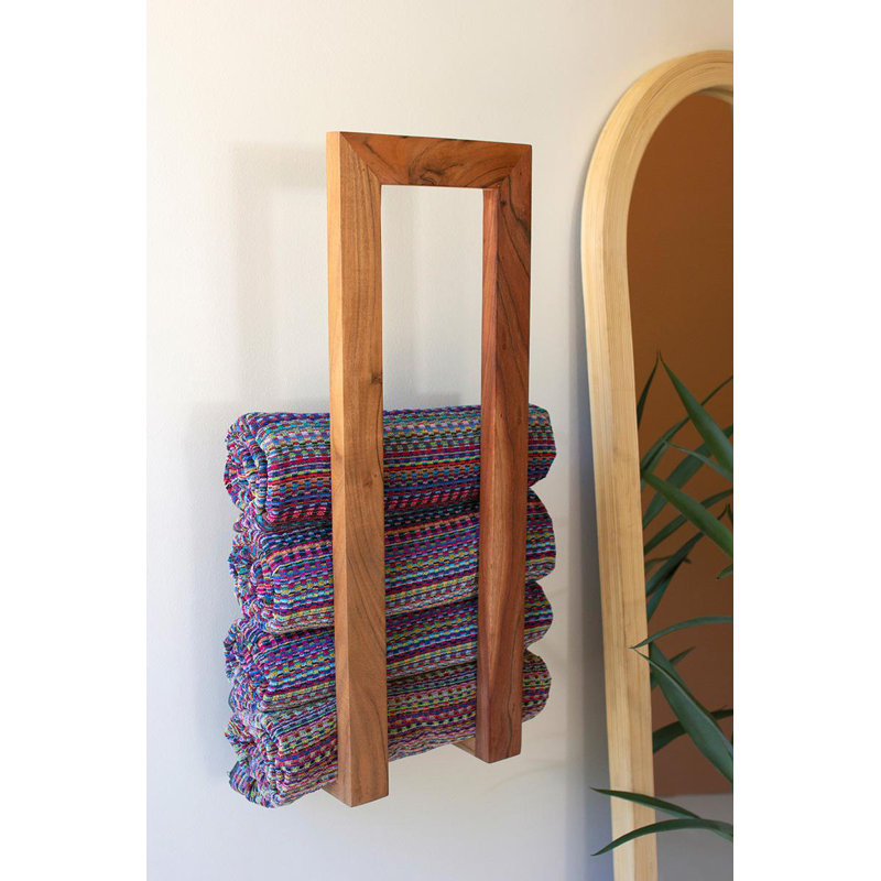 Vertical Wooden Wall Towel Rack for Bathroom Storage 28" H by 