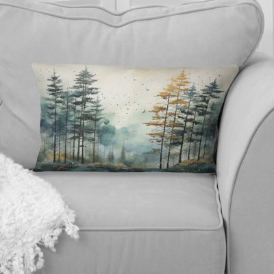 Tonalism Whispering Pines Pointillism II - Forest Printed Throw Pillow