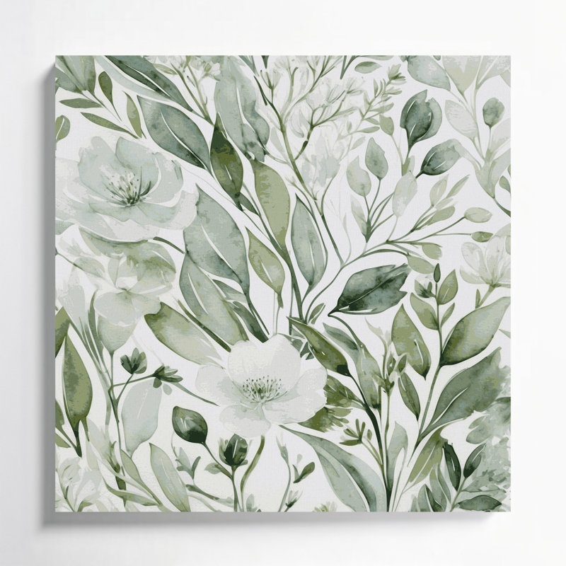 "Watercolor Floral 95", art mural sur toile verte