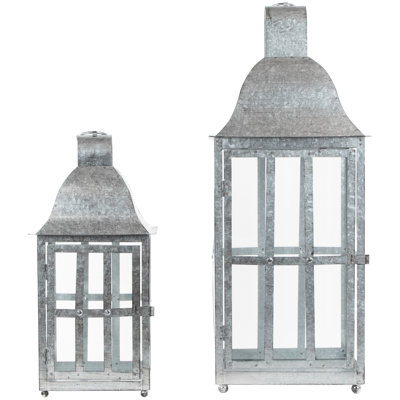 Distressed Galvanized Metal Candle Lanterns