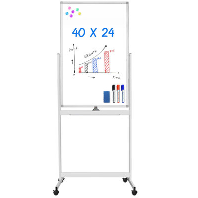 Tableau blanc effaçable à sec sur roulettes 40 po x 24 po