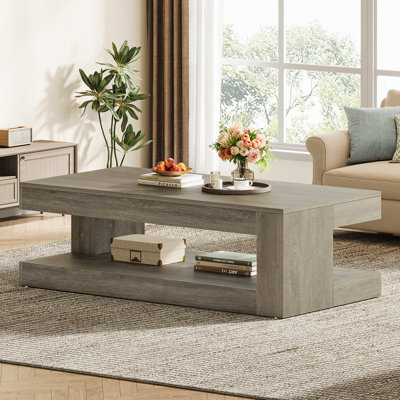 47.24'' Rectangular Coffee Table For Living Room, Farmhouse 2-tier Accent Center Tea Cocktail Table With Storage