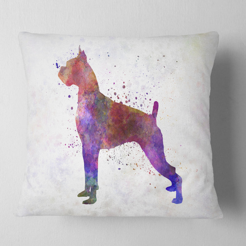 Boxer en aquarelle - coussin décoratif imprimé animal, 18 po x 18 po, Carré