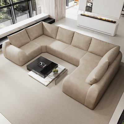 Canapé d'angle modulaire Cloud de 344 cm (135,5 po), canapé 6 places en forme de U en tissu chenille avec mousse haute densité, montage sans outil, canapé modulaire surdimensionné compressé sous vide pour salon