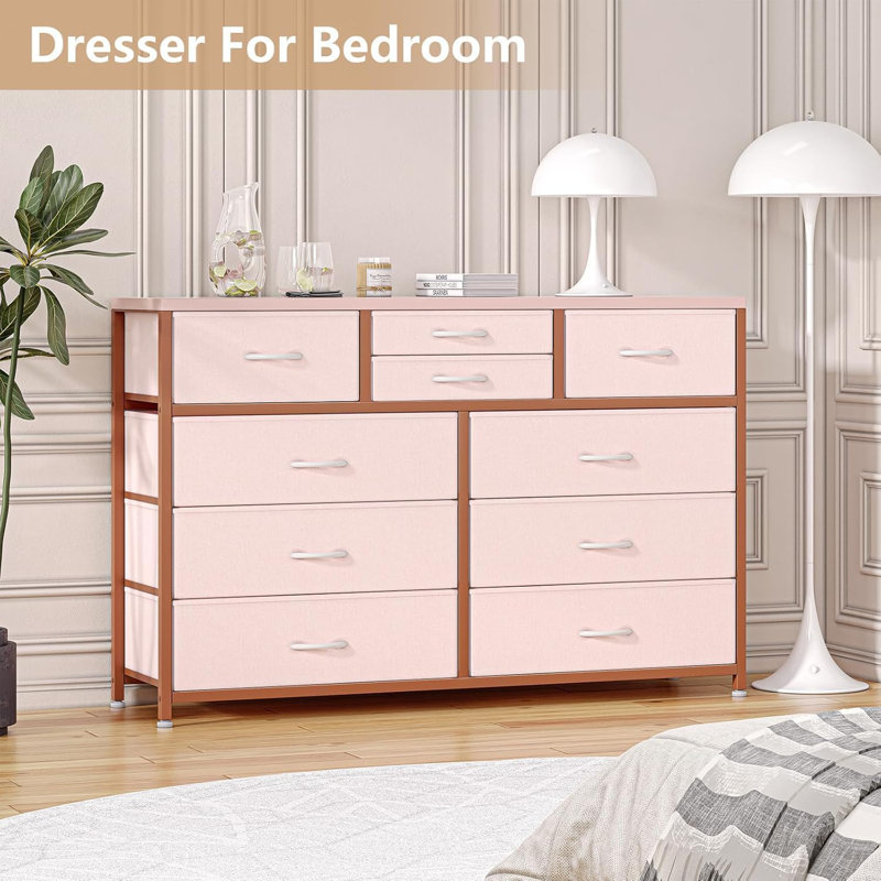 Commode 10 tiroirs, tiroirs de rangement en tissu pour garde-robe, Rose