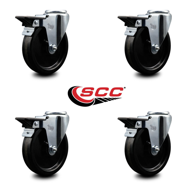 5 Inch Phenolic Wheel Swivel Bolt Hole Caster Set with Posi Lock Brakes SCC/SCC-BH20S514-PHS-PLB-4
