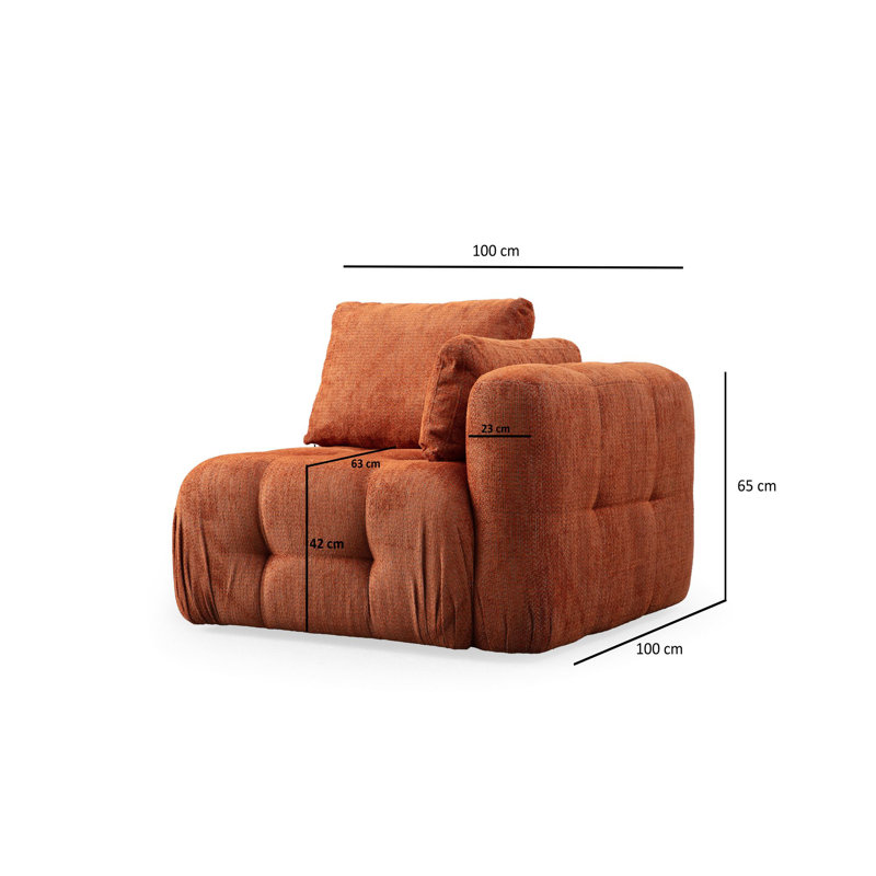 Élégant canapé 1 place, tissu orange, 39,4 x 39,4 x 25,6 pouces | Structure en bois de hêtre durable et en carton, revêtement 100% polyester | Comprend des oreillers de 19,7 po x 19,7 po, un support en mousse souple et en silicone, parfait pour les salons modernes