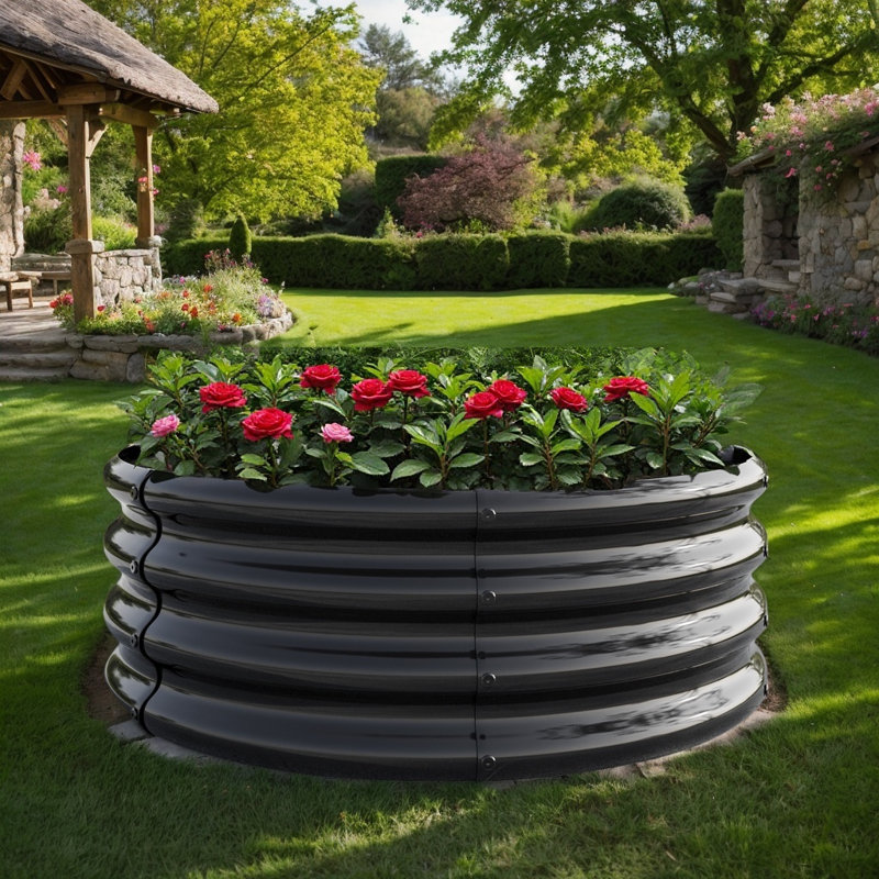 Lit de jardin surélevé rond en métal, Noir, H 11,42 po x l 32,08 po x P 32,08 po