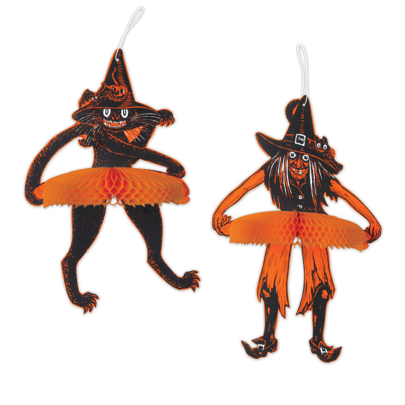 Chat rétro sorcière et chat d'Halloween rétro