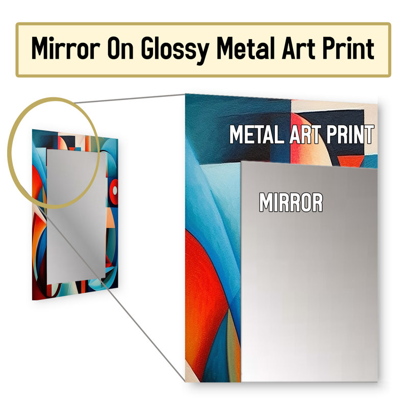 Orange Blue Geometry Unleashed III - Abstract Shapes Mirror, Orange Unique Wall Mirror, Printed Metal Art, 32" x 24"