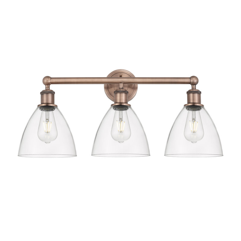 Éclairage pour meuble-lavabo de salle de bain 3 lumières 25,5 pouces Amane, Transparent, Cuivre antique