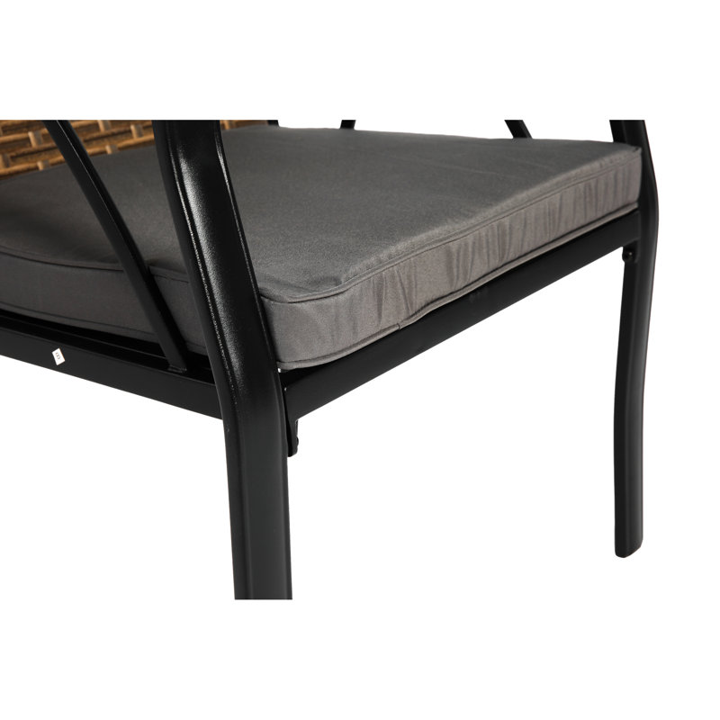 7 pièces de table et chaises de patio, acier avec trou pour parasol, chaises, extérieur brun / gris, 7 tables confortables en acier, brun / gris