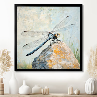 Libellule sur un rocher - libellule, art mural, salon