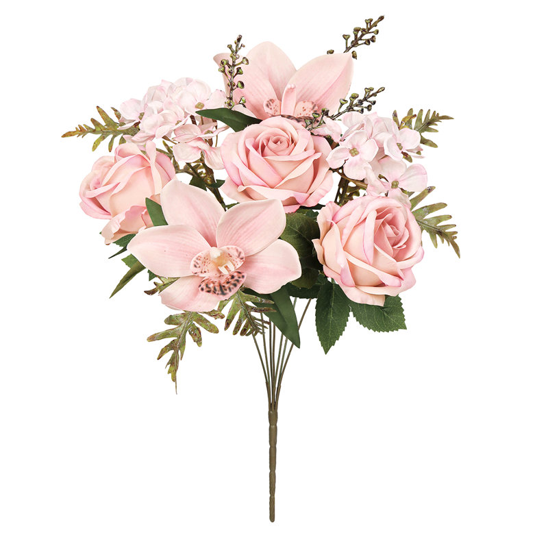 Bouquet de tiges de fleurs artificielles, orchidées et cymbidium, Rosé