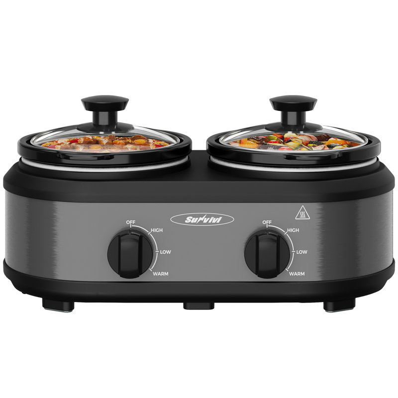 Sunvivi Dual Slow Cooker, 2x1.25Qt, Gray
