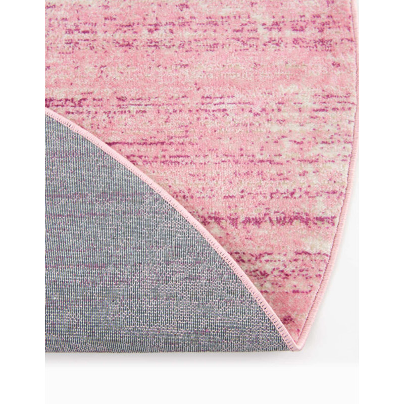 Solid/Striped Teydgha Area Rug Pink-Ivory Colour, Round 7'10"
