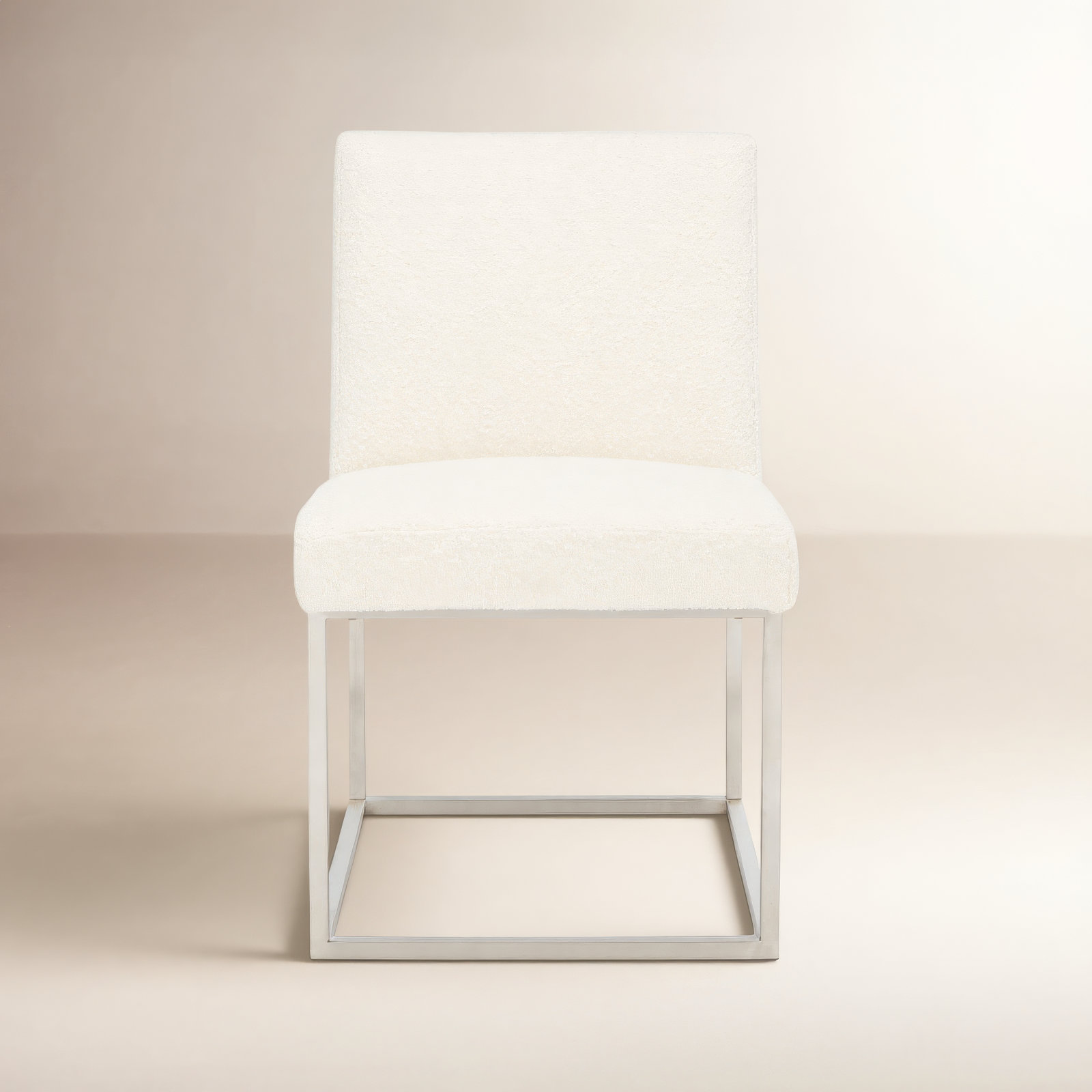 Athens Upholstered Stainless Steel Side Chair, Silver, Ivory Boucle