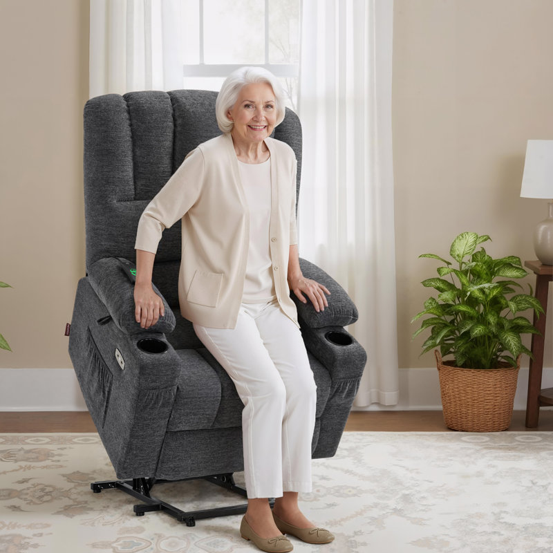 Power Recliner Lift Chair with Heat and Vibration Massage, Fabric, Dark Grey