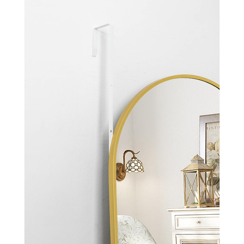 Miroir sur pied arqué 16" x 50" - Cadre en aluminium doré - Miroir à suspendre ou à poser sur une porte, pour chambre et dressing
