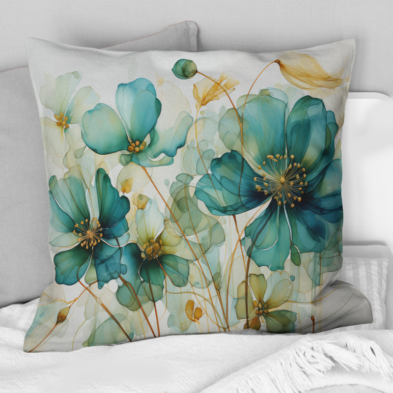 Coussin Teal Green croissance - Abstract Botanicals, Carré, 16" x 16"